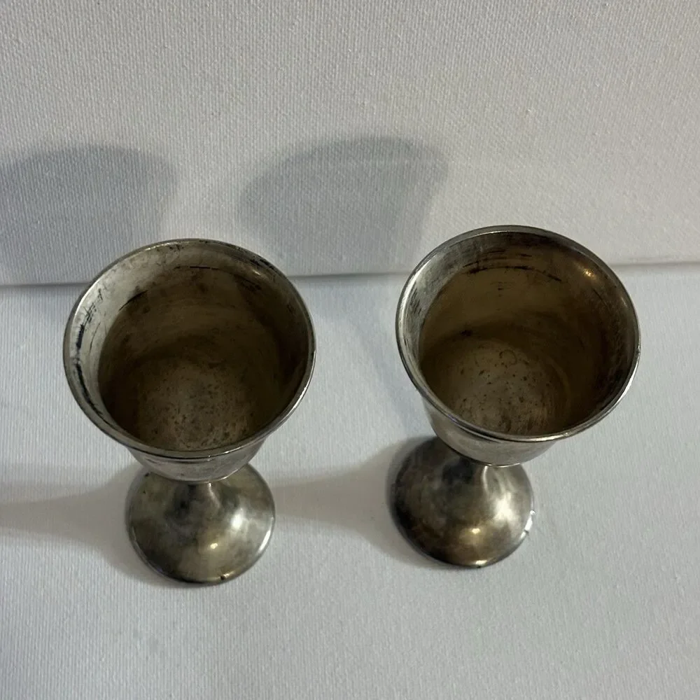 Vintage F.B. Rogers Zinc Metal Goblets Barware Stemmed Cordial Cups Italy Set 2